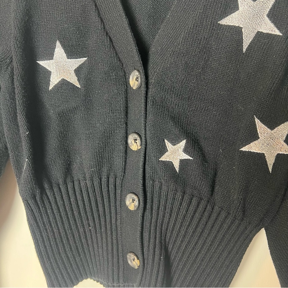 Cinq Sept Women's Morgan Metallic Star Cardigan Black Silver Sz. M View 5